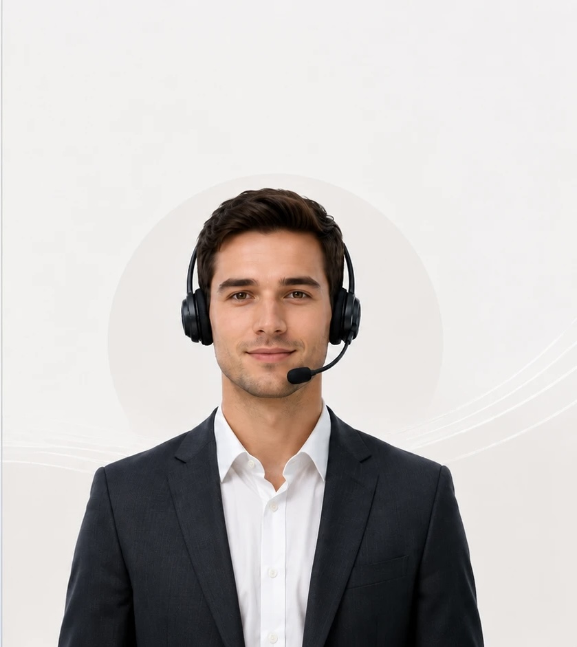 A sales rep wearing a headset